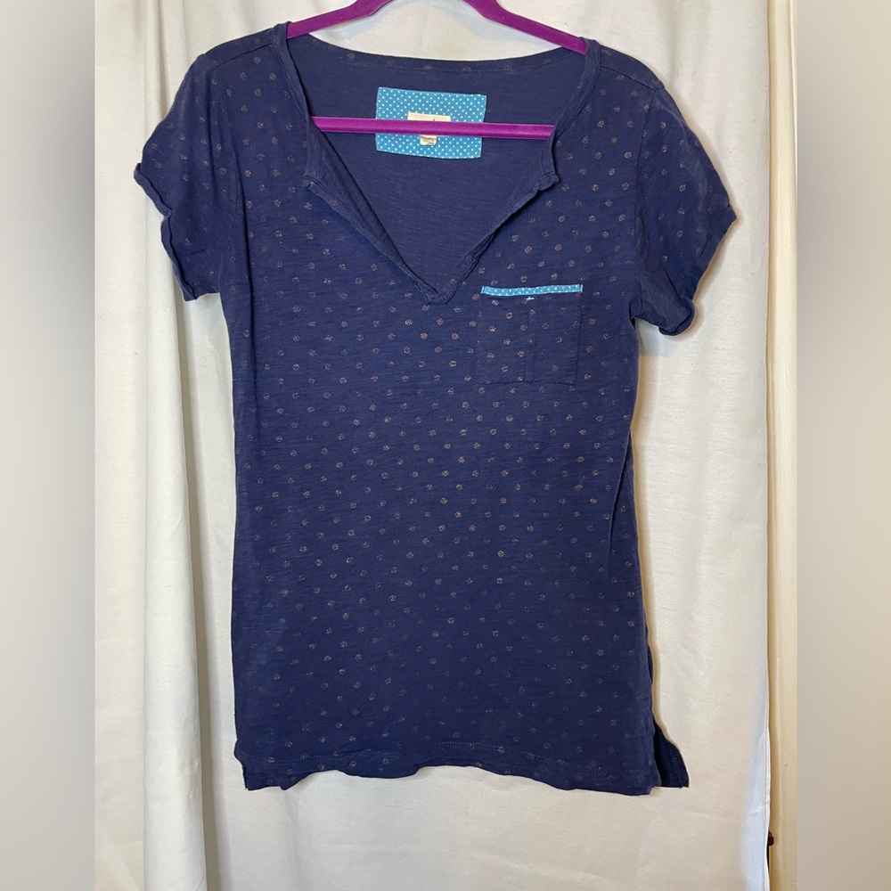 Maison Jules Navy Blue w Gold Polka Dots w/ 1 Top Pocket Sleep Tee Shirt Size M